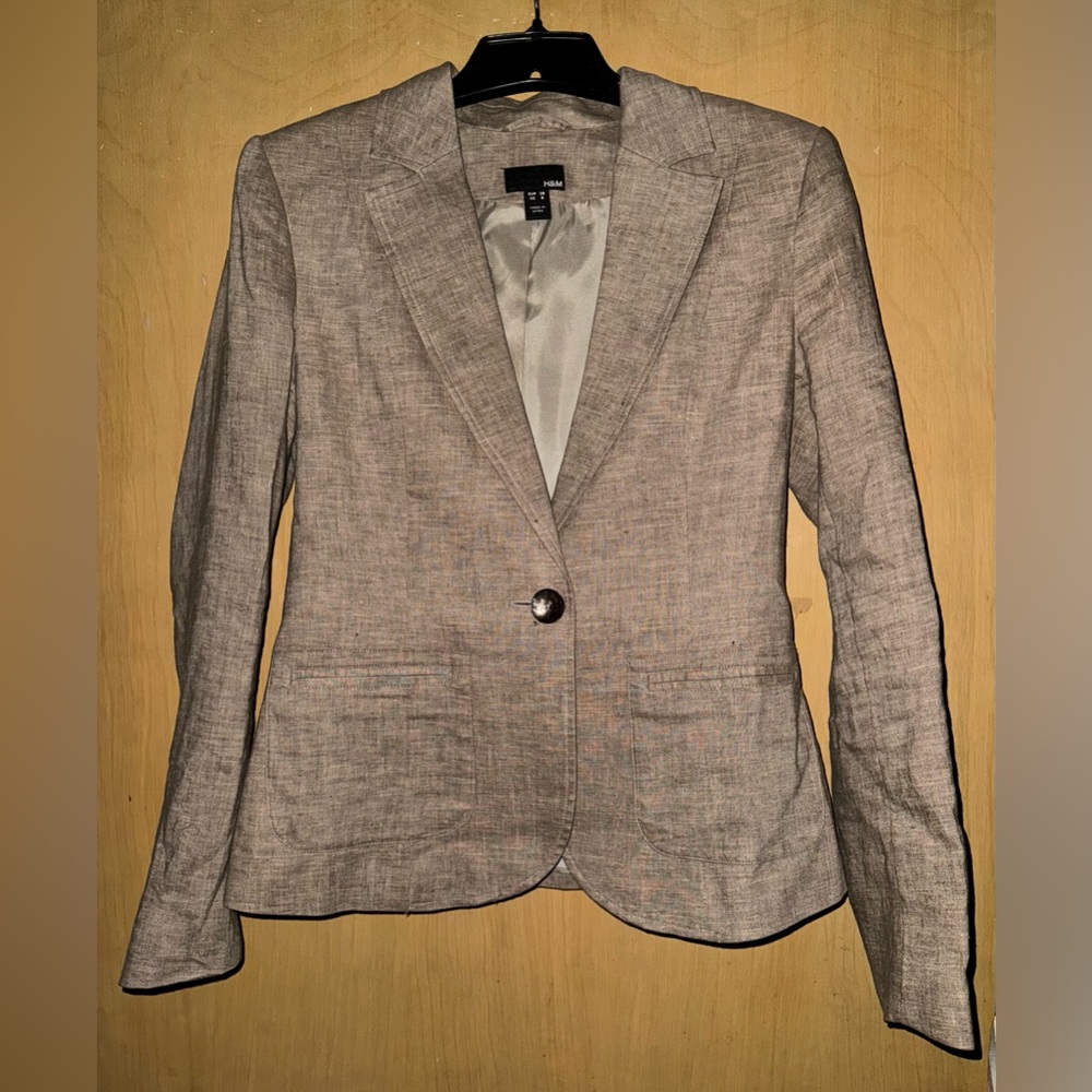H&M - Linen Suit Jacket - Tan- Size 8